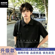 批发小众设计感翻领拼接假两件POLO衫男短袖夏季<b class='q'>潮</b>牌宽松半袖T恤