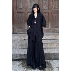 批发春季复古设计感小众上衣新中式道袍绑带短袖衬衫外套中性