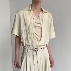 批发新中式立裁假两件翻领设计短袖<b class='q'>衬衫</b>男夏季薄暗黑系翻领上衣潮