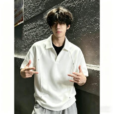 批发美式复古基础款纯色<b class='q'>polo</b><b class='q'>衫</b><b class='q'>男</b>潮牌休闲百搭重磅翻领上衣潮流新款
