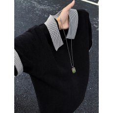 批发千鸟格拼接短袖polo衫男款夏季美式高街翻领t恤cleanfit正肩半袖