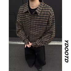 批发<b class='q'>日系</b><b class='q'>复古</b>格纹长袖衬衫男女款中性风春季休闲百搭翻领衬衣外套潮