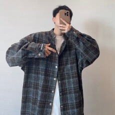 美式复古小众格子衬衫男款春季新款慵懒休闲衬衣青少年外套翻领潮