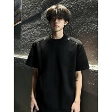 批发美式正肩黑色短袖t恤男款春夏重磅运动打底衫内搭五分半截袖