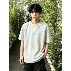 批发花灰色美式刺绣短袖<b class='q'>男</b>款夏季潮牌高级感<b class='q'>运动</b><b class='q'>T</b><b class='q'>恤</b>cleanfit情侣半袖