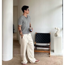 批发2026<b class='q'>春</b>季复古打褶高级感垂感西裤男潮牌宽松情侣阔腿百搭休闲长裤