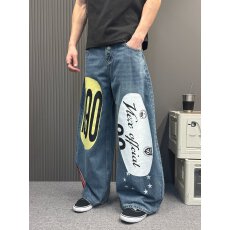 批发美式街头手套口袋印花百搭卫裤男女设计感通勤百搭宽松休闲阔腿裤