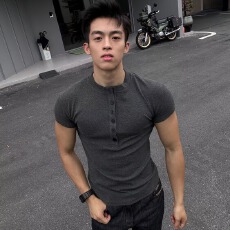 夏季美式硬汉亨利衫男薄款透气修身短袖t恤门襟领休闲工装polo衫