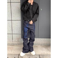 美式复古花字体刺绣牛仔裤男女夏季高街vibe显瘦宽松垂感直筒长裤