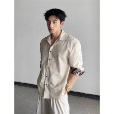 批发美式复古腰果花棉麻<b class='q'>衬衫</b><b class='q'>男</b>老钱风刺绣<b class='q'>长袖</b>开衫亚麻休闲工装<b class='q'>衬衣</b>潮