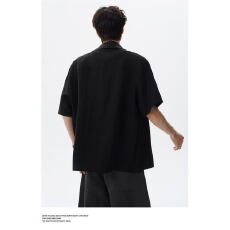 潮流夏季中式男装仿亚麻中袖衬衫中国风半袖上衣精品唐装短袖衬衣