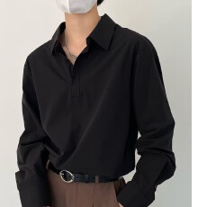 春夏休闲免烫百搭黑白衬衫男长袖韩版宽松潮流帅气冰丝雪纺衬衣男