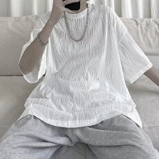 批发肌理感廓形短袖男款<b class='q'>夏</b>季设计潮牌痞帅炸街t恤小领口正肩重磅衣服