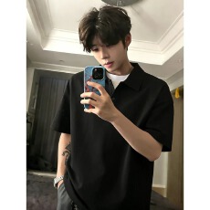 批发杏色海鸥领POLO衫男夏季高级感假两件短袖潮牌cleanfit肌理感T恤