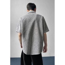批发斑马纹短袖衬衫男款<b class='q'>夏</b>季潮牌美式宽松衬衣高级感痞帅复古半袖外套