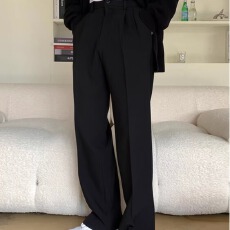 批发春夏西裤男直筒裤宽松垂感裤子黑色休闲裤高级加长西装裤长裤男士