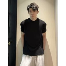 批发<b class='q'>夏</b>季重磅美式运动健身短袖男收袖口潮流显大纯色垫肩版型T恤衫