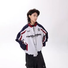 Jock复古oversize撞色刺绣子母宽松秋冬美式棒球服男女情侣外套