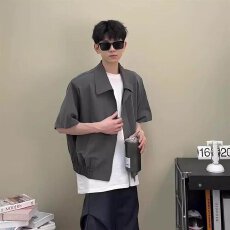 暗黑系短袖衬衫男夏季新款日系风男装垂感衬衣薄款半袖外套潮