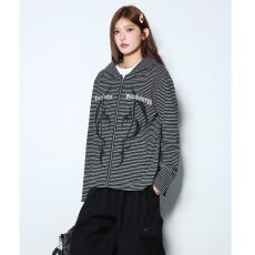 批发美式<b class='q'>街头</b>条纹连帽卫衣女春秋季修身显瘦新款拉链开衫外套上衣