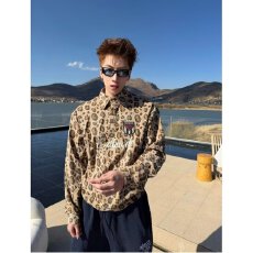 批发美式复古时尚豹纹衬衫设计感潮牌男装外套高级感痞帅休闲长袖衬衣