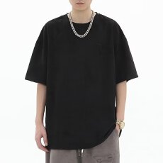 批发短袖t恤<b class='q'>男</b>夏季情侣美式复古痞帅刺绣重磅潮牌宽松麂皮半袖<b class='q'>体恤</b>