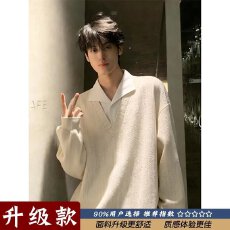 美式复古条纹假两件拼接POLO衫男女秋季潮牌情侣宽松长袖上衣