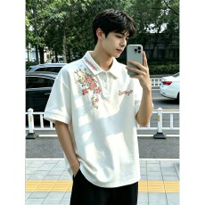 批发美式茉莉花刺绣polo衫短袖男款<b class='q'>夏</b>季cleanfit正肩t恤痞帅翻领半袖