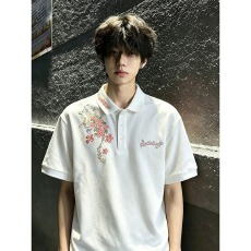 批发国潮立体花卉刺绣短袖<b class='q'>男生</b>夏季潮牌潮流<b class='q'>t</b><b class='q'>恤</b>美式高级痞帅风polo衫