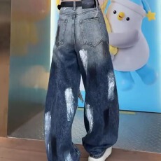 批发美式复古破洞<b class='q'>牛仔裤</b>阔腿裤2026女装夏季做旧垂感百搭直筒拖地裤