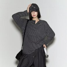 批发2026秋季圆领条纹纽扣长袖<b class='q'>T</b><b class='q'>恤</b>男复古港味小众设计感百搭上衣服