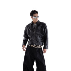 批发解构设计感立体裁剪pu皮衣夹克外套男秋冬痞帅机车服