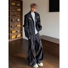 批发美式cleanfit高级感外套<b class='q'>男</b>士春秋季潮牌高街痞帅短款休闲夹克<b class='q'>衣服</b>