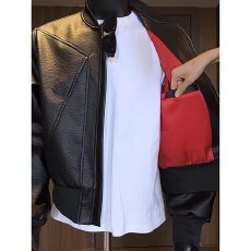 批发时尚解构拼接皮衣外套<b class='q'>男</b>款秋季高级感痞帅棒球服美式短款机车夹克