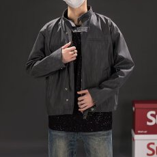批发美拉德穿搭高街痞帅夹克男PU皮衣小众设计潮牌短款外套男复古棕色