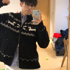 美式复古费尔岛黑色立领开衫毛衣外套男女秋冬加厚保暖拉链针织衫