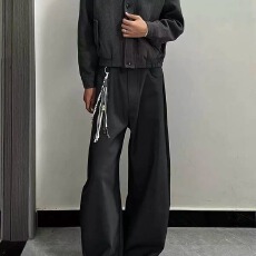 美式假两件双门禁潮流毛呢夹克男女春秋复古cleanfit高级感外套潮