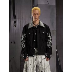 DETW 25AW*刷银刺绣牛仔原牛外套正肩修身高级设计感男女夹克外套