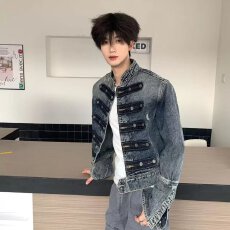 weave 复古vibe 军绿拿破仑宫廷垫肩水洗短款修身排扣夹克外套