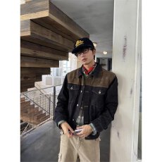 谷安关青光原牛麂皮夹克保暖加厚反绒重磅14.5oz翻领秋冬牛仔外套