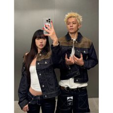 批发新款美式复古丹宁牛仔<b class='q'>夹克</b>外套春秋季新款撞色翻领百搭<b class='q'>休闲</b>上衣