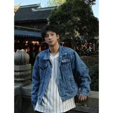 新款潮流时尚流行原宿百搭复古男士牛仔夹克外套百搭休闲宽松工装