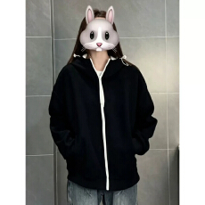 批发美式复古休闲风连帽开衫卫衣<b class='q'>男</b>款春秋撞色拼接宽松上衣帽衫外套<b class='q'>男</b>