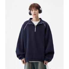 批发300克华棉半拉链卫衣<b class='q'>男</b>女春秋新款潮牌设计感百搭宽松纯色情侣