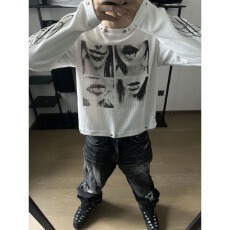 批发轻亚风美式高街唇印长袖T恤<b class='q'>男</b>女秋季潮牌街头cleanfit情侣上衣