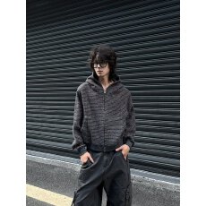 新款条纹连帽开衫卫衣情侣慵懒风美式拉链外套百搭