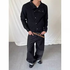 批发英伦雅痞男装时尚高级短款<b class='q'>夹克</b>秋冬复古水洗做旧宽松立领<b class='q'>外套</b>男款