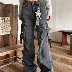 批发美式多口袋工装牛仔<b class='q'>裤</b>高街复古宽松直筒百搭潮流<b class='q'>修身</b>微喇<b class='q'>裤</b>子