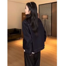 批发美式原色阔版牛仔外套男春秋季新款翻领夹克宽松<b class='q'>百搭</b>复古上衣
