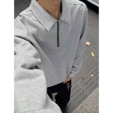 半拉链翻领POLO男春秋新款纯色套头卫衣休闲宽松带领330克索罗娜